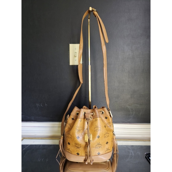 MCM Handbags - MCM Brown Visetos Leather Drawstring Bucket Bag